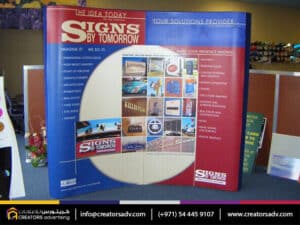 large graphic printed popup display stand .